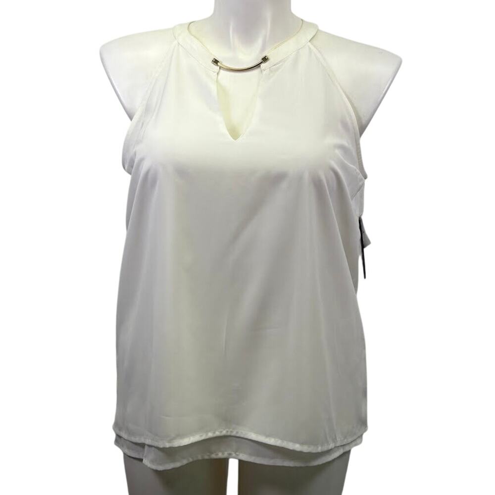 Y2K Guess Key Hole Gold Hardware White Trapeze Sleeveless Tank Blouse Size XL